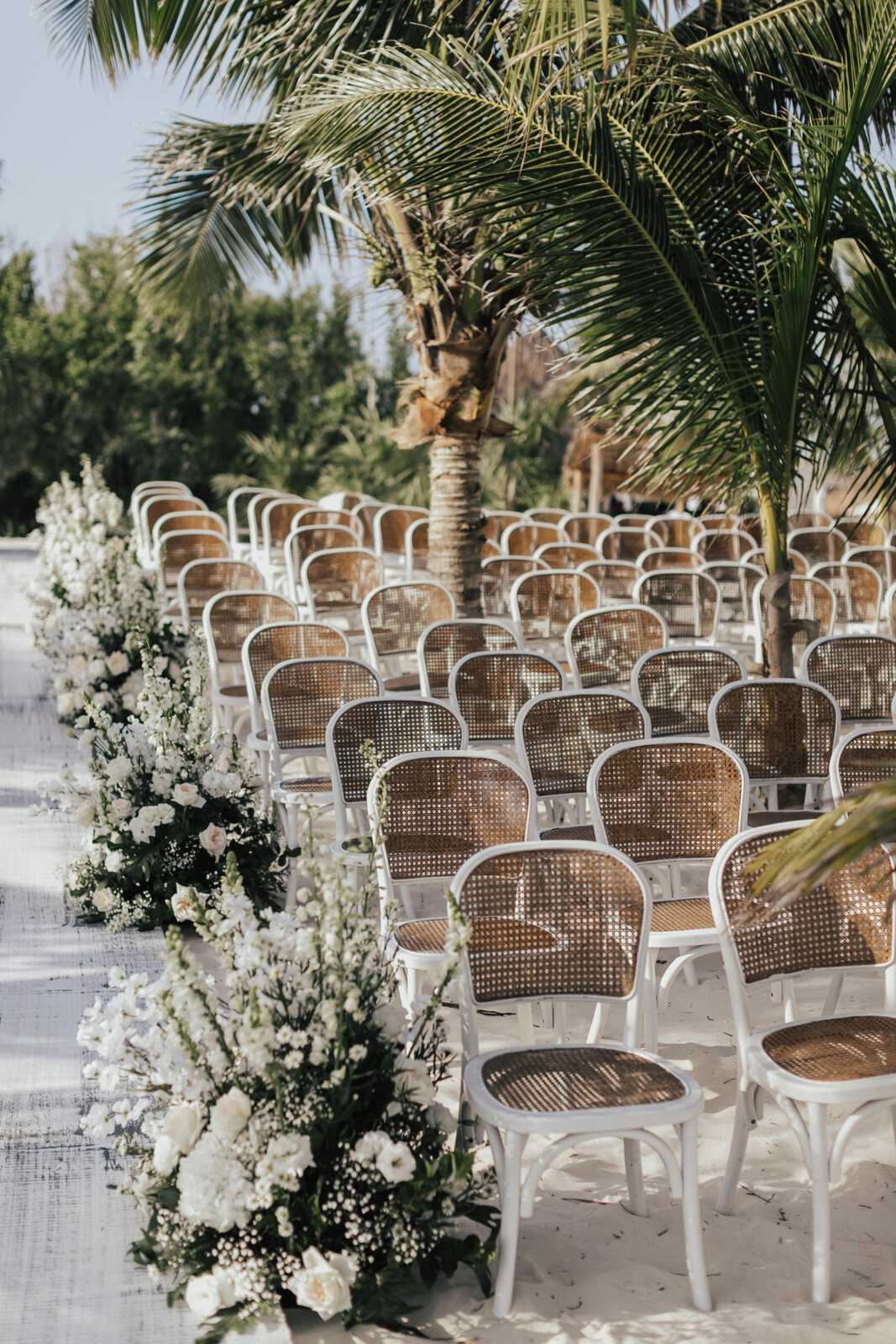 Desert wedding ceremony aisle with cabana seating